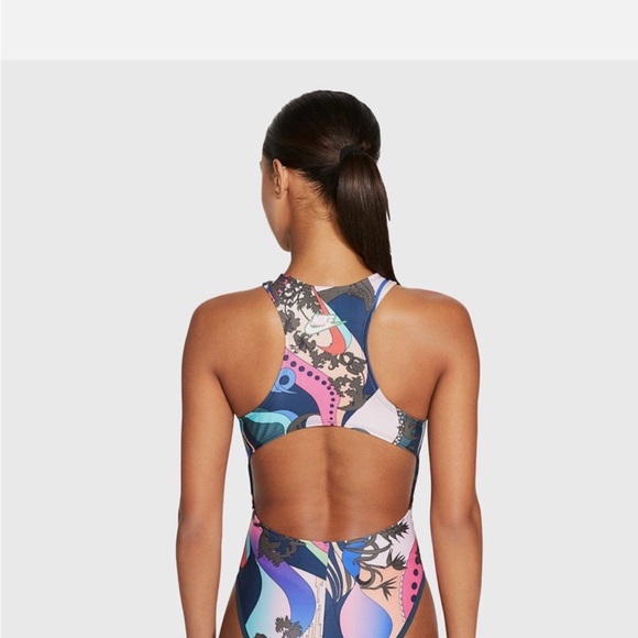 Nike Women's Sleeveless Bodysuit Swimsuit Metic Graphic ZIP Neck - Picture 2 of 4